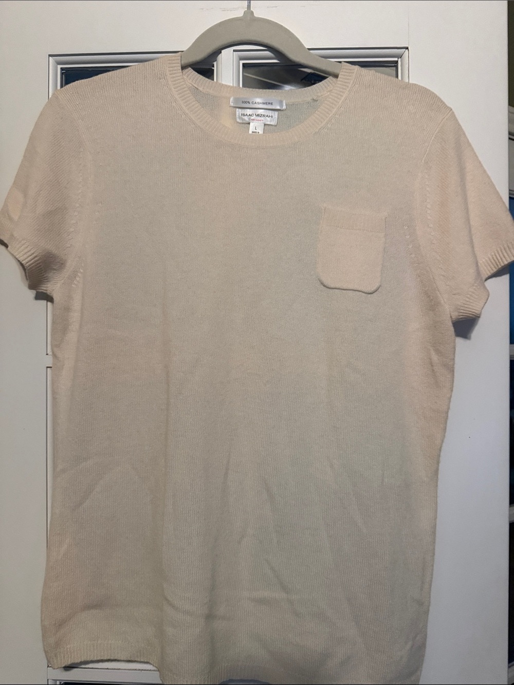 Isaac Mizrahi Cream Short-Sleeve Scoop Neck Sweater